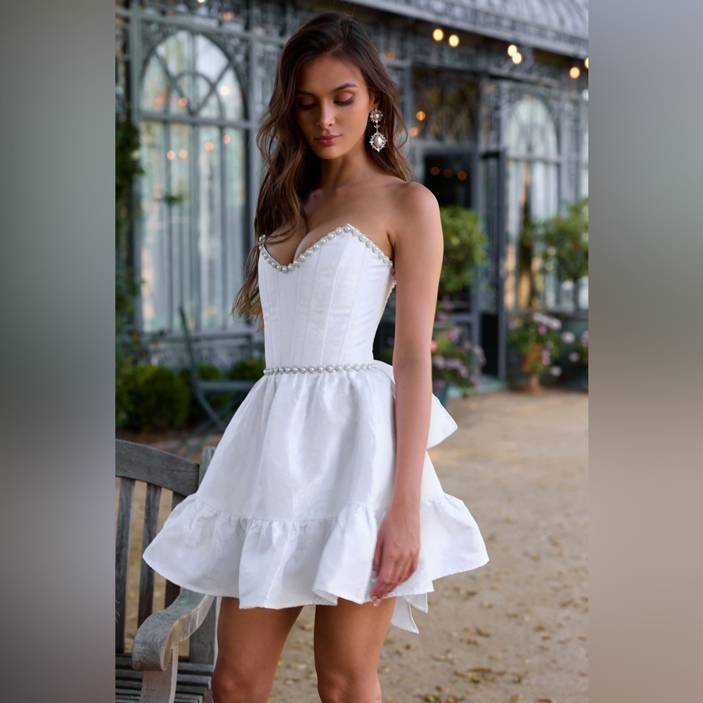 V. Chapman The Evie Dress in White Windsor Brocade